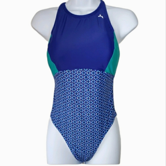 JoyLab Swimsuit Women’s One Piece Diamond Pattern Blue Green Size Small NWT - Picture 1 of 10